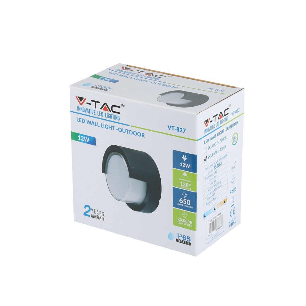 12W Lampa ścienna LED / Barwa:4000K/ Czarny / Okrągła