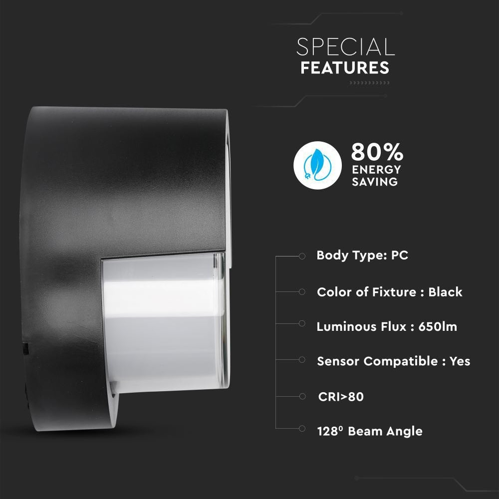 12W Lampa ścienna LED / Barwa:4000K/ Czarny / Okrągła