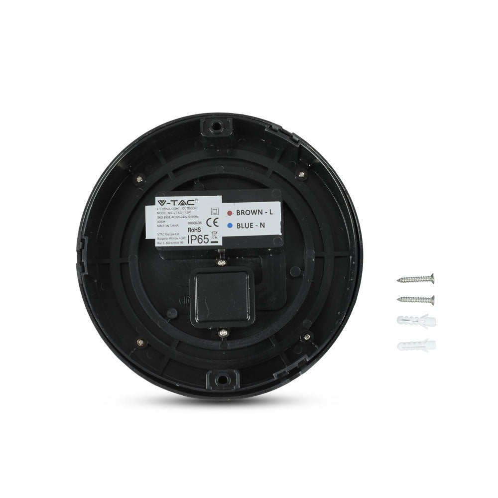 12W Lampa ścienna LED / Barwa:3000K / Czarny / Okrągła
