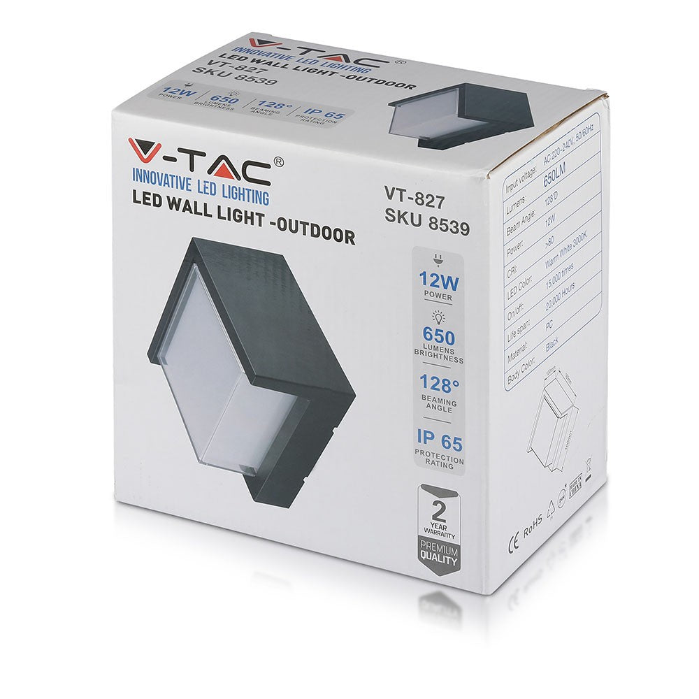 12W Lampa ścienna LED / Barwa:3000K / Czarny / Kwadratowa