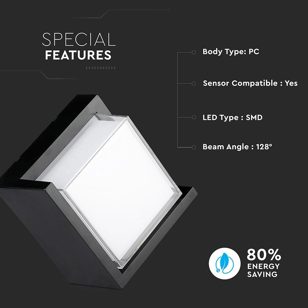 12W Lampa ścienna LED / Barwa:4000K/ Czarny / Kwadratowa