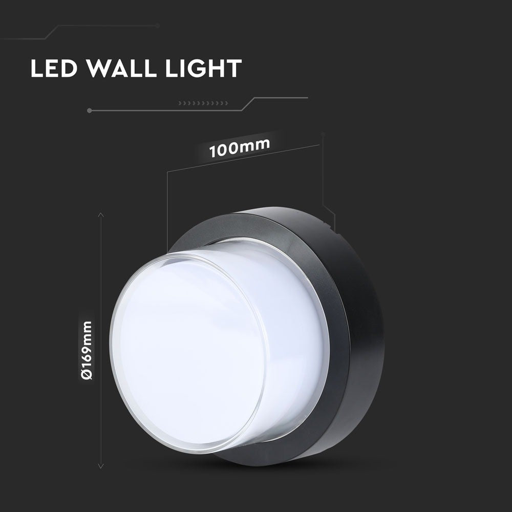 12W Lampa ścienna LED / Barwa:3000K / Czarny / Okrągła