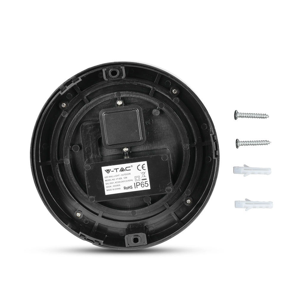 12W Lampa ścienna LED / Barwa:3000K / Czarny / Okrągła