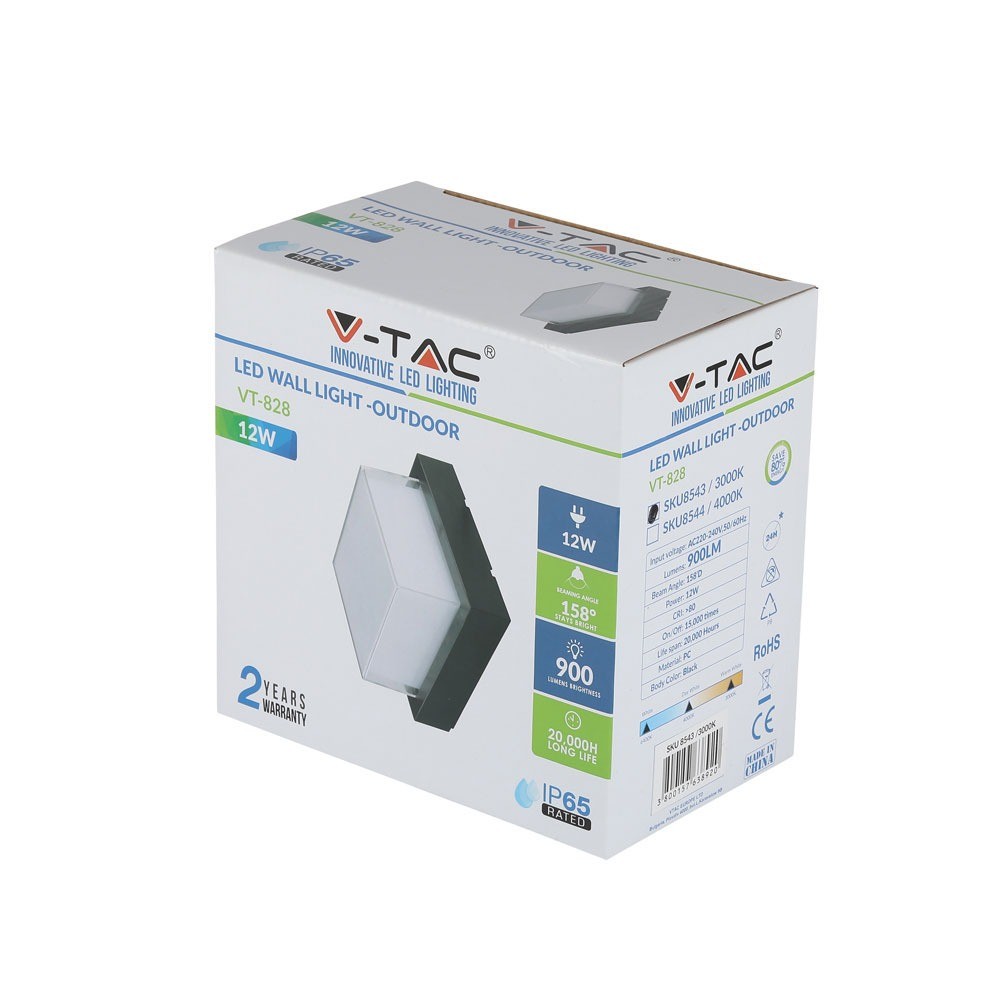 12W Lampa ścienna LED / Barwa:4000K/ Czarny / Kwadratowa