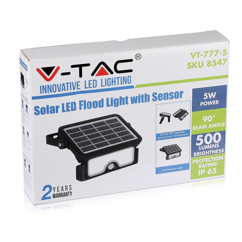 5W Naświetlacz LED solarny / Barwa:4000K / Obudowa: Czarna