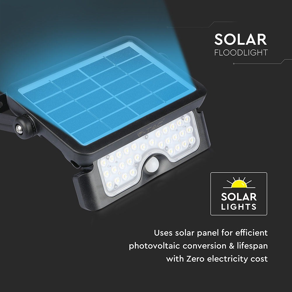 5W Naświetlacz LED solarny / Barwa:4000K / Obudowa: Czarna