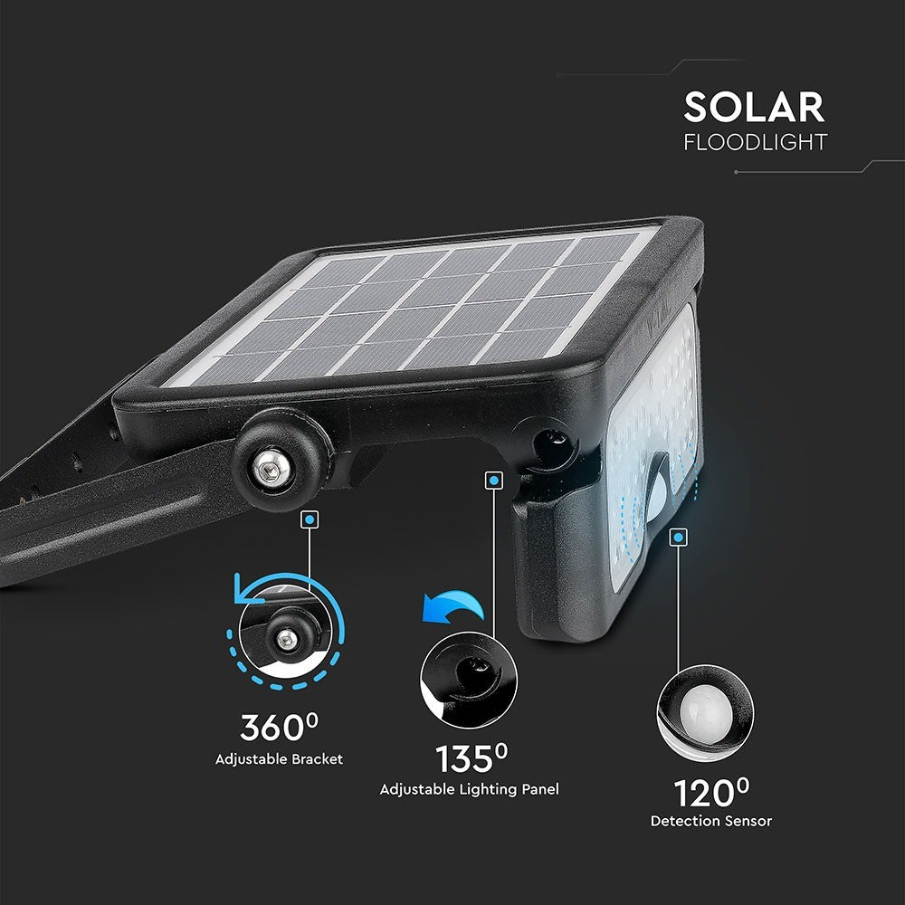 5W Naświetlacz LED solarny / Barwa:4000K / Obudowa: Czarna
