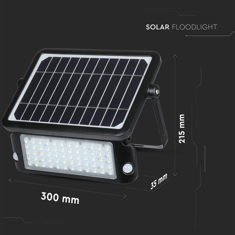 10W Naświetlacz LED solarny / Barwa:4000K / Obudowa: Czarna