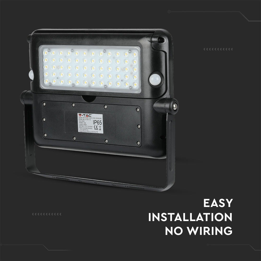 10W Naświetlacz LED solarny / Barwa:4000K / Obudowa: Czarna