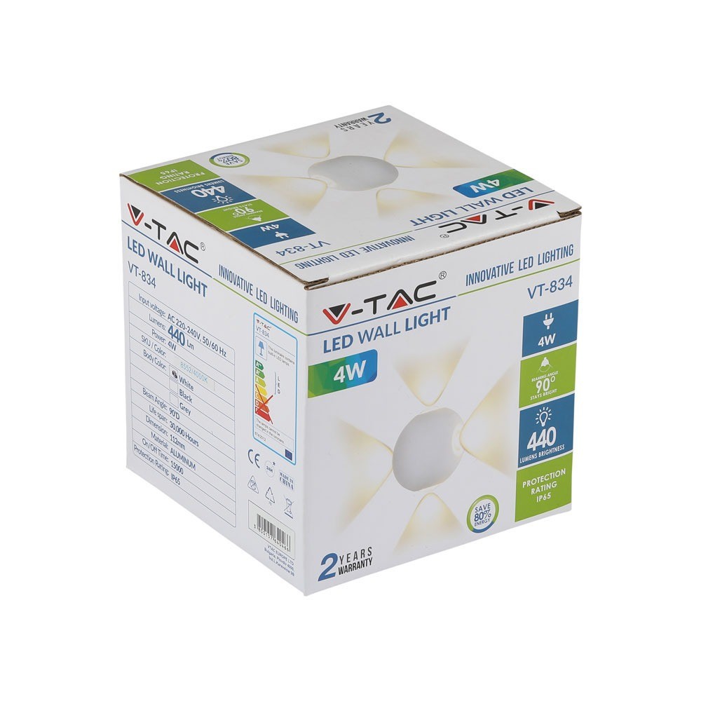 4W Lampa ścienna LED / Kula / Barwa:3000K / IP65 / Obudowa: Biała