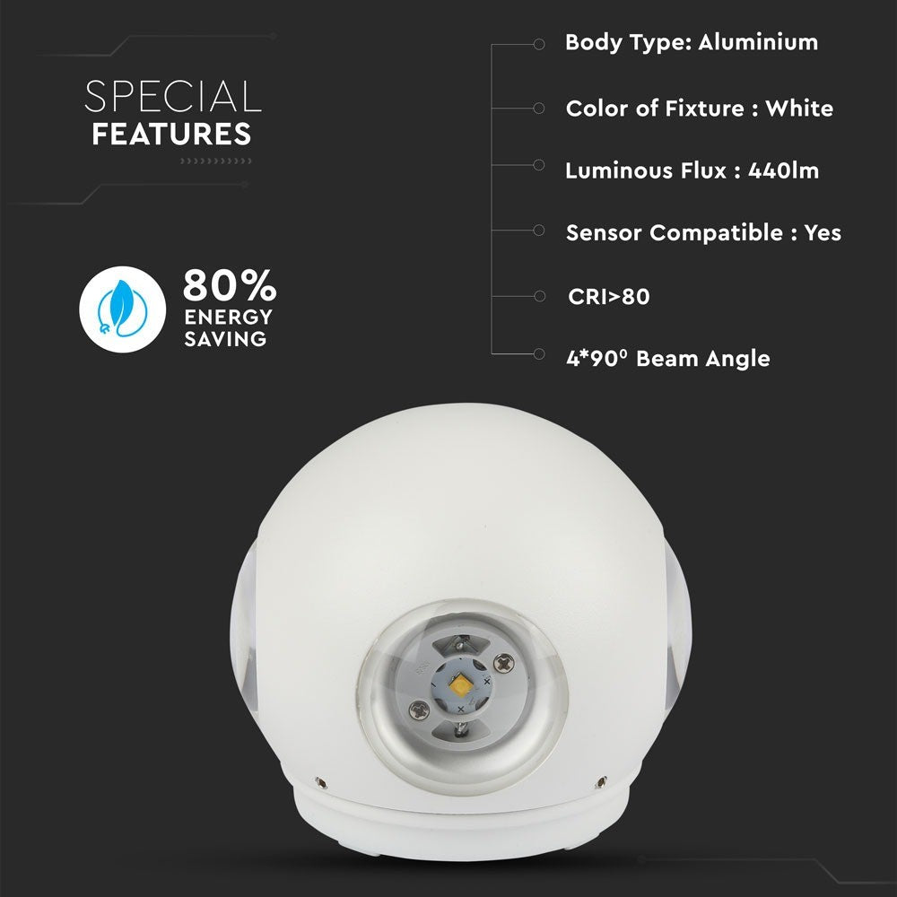 4W Lampa ścienna LED / Kula / Barwa:4000K / IP65 / Obudowa: Biała
