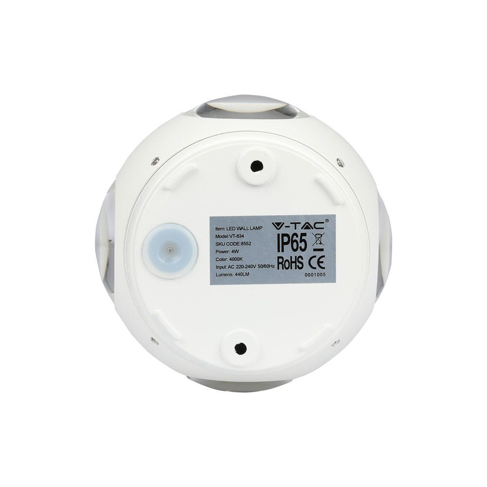 4W Lampa ścienna LED / Kula / Barwa:4000K / IP65 / Obudowa: Biała