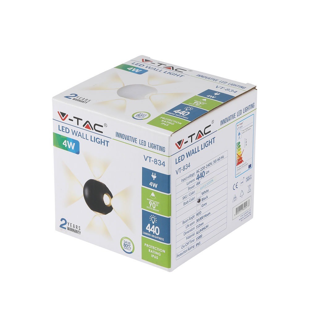 4W Lampa ścienna LED / Kula / Barwa:3000K / IP65 / Obudowa: Czarna