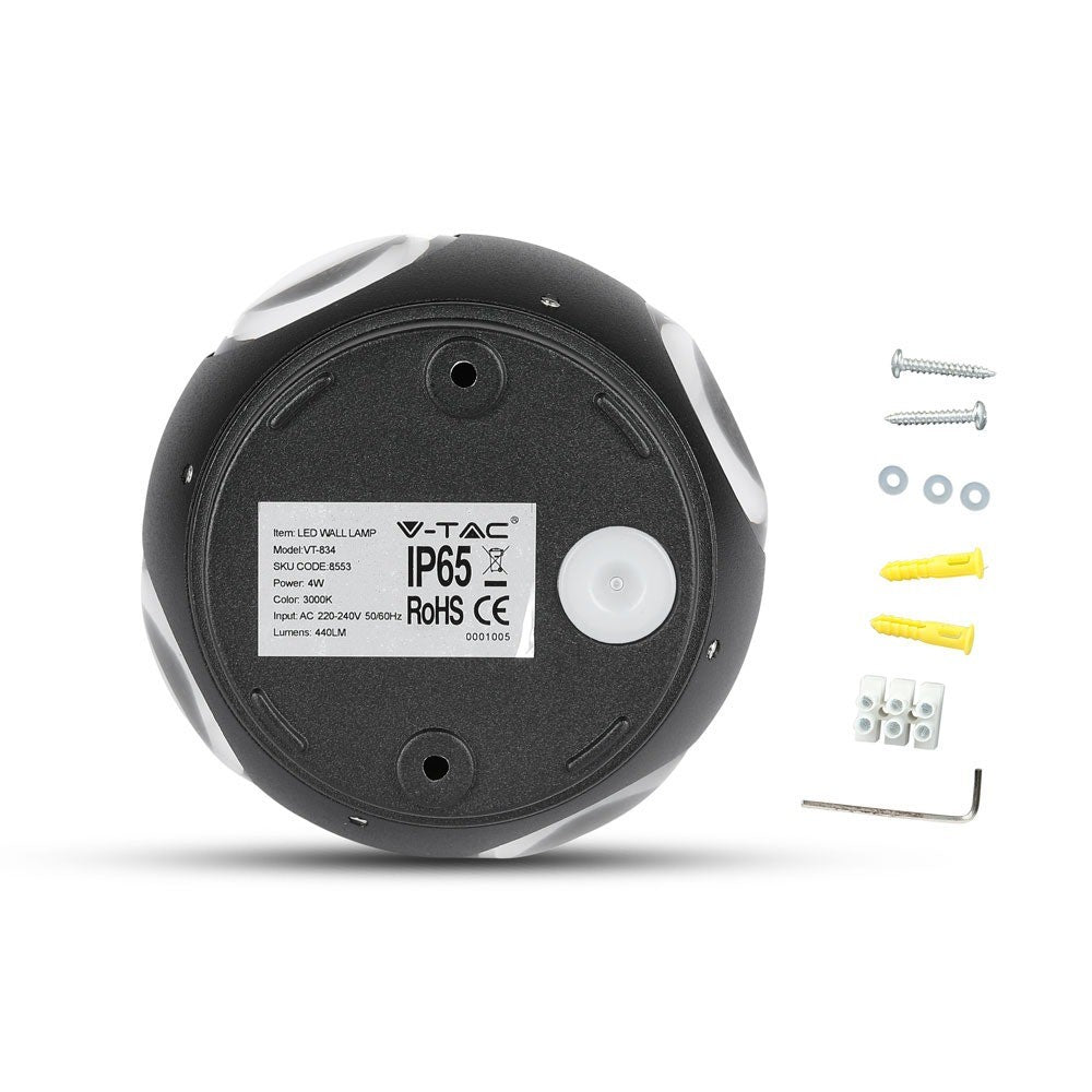 4W Lampa ścienna LED / Kula / Barwa:4000K / IP65 / Obudowa: Czarna