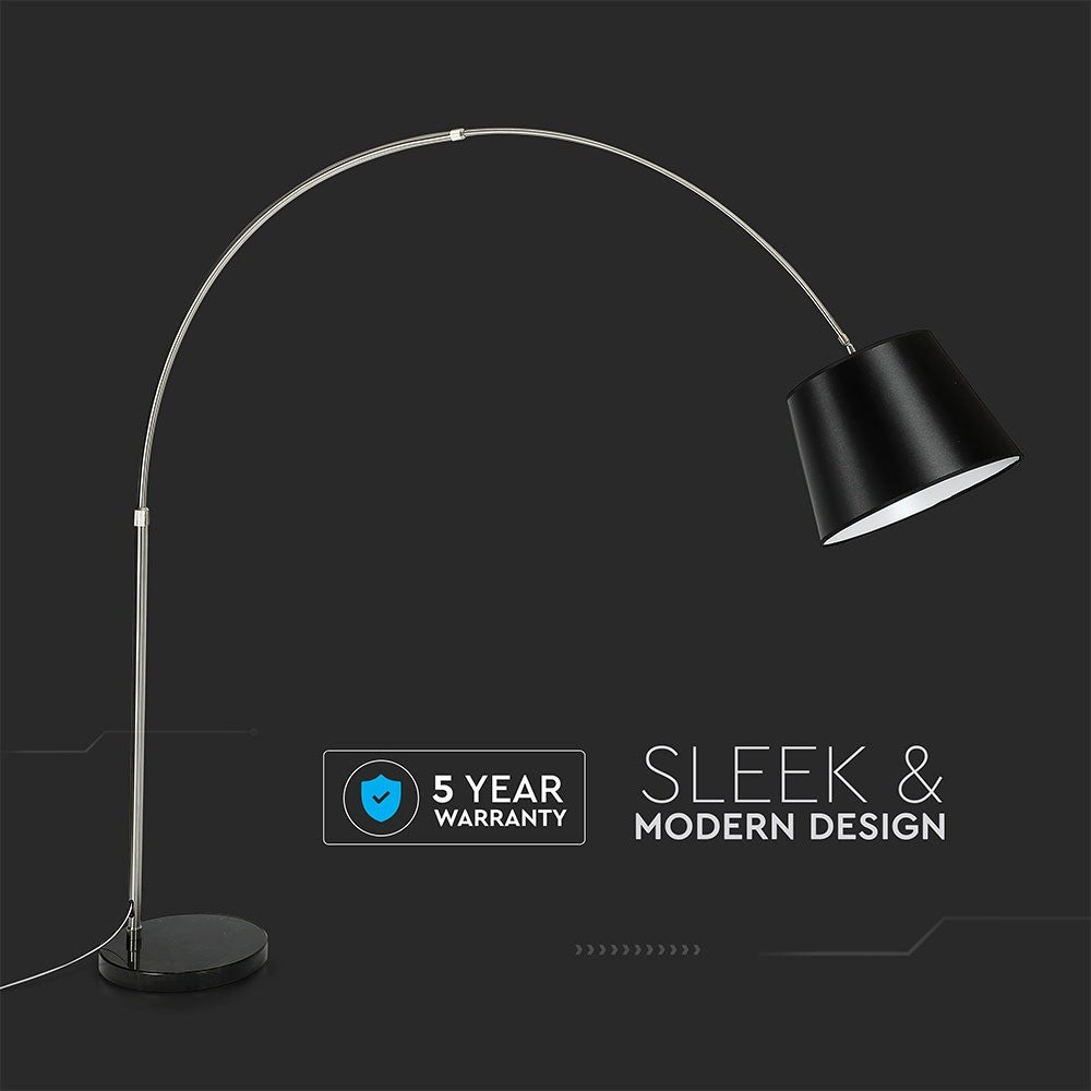 60W Lampa podłogowa na wysięgniku / Podstawa: Marmur / Czarna / Trzonek: 1xE27