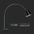 60W Lampa podłogowa na wysięgniku / Podstawa: Marmur / Czarna / Trzonek: 1xE27