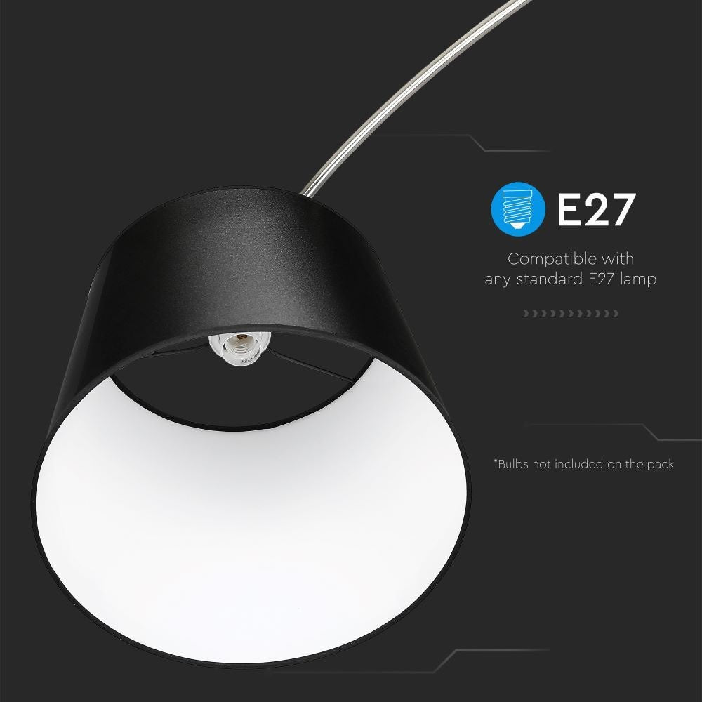 60W Lampa podłogowa na wysięgniku / Podstawa: Marmur / Czarna / Trzonek: 1xE27