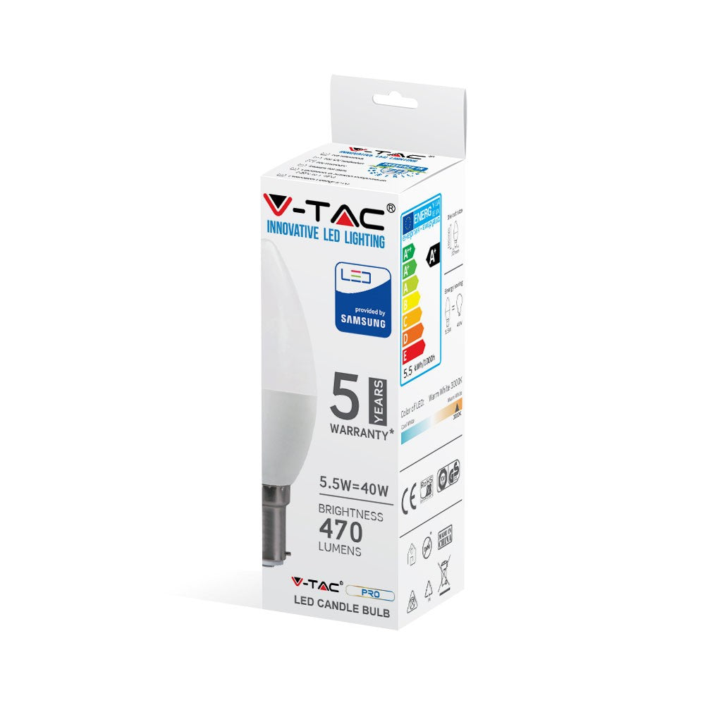 5.5W C35 Żarówka LED / Chip SAMSUNG / Barwa:3000K / Trzonek:B15