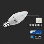5.5W C35 Żarówka LED / Chip SAMSUNG / Barwa:3000K / Ściemniana / Trzonek:B15
