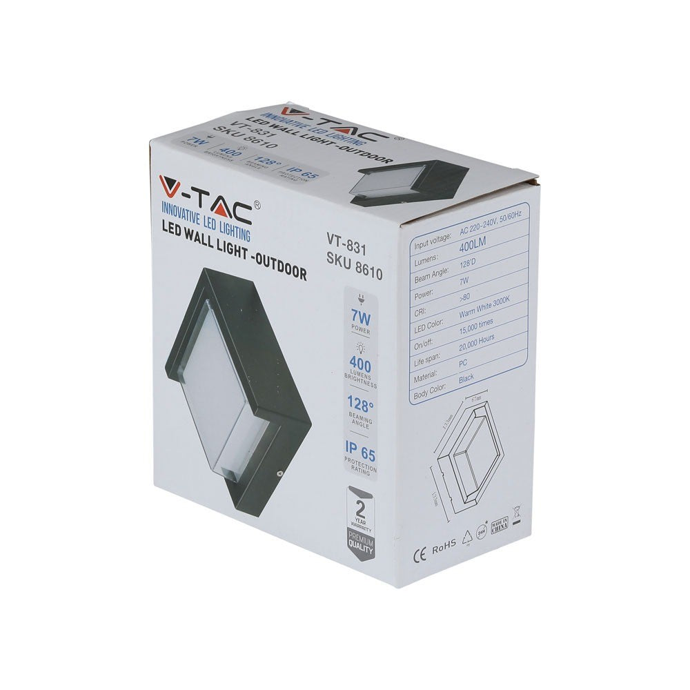 6W Lampa ścienna LED / Barwa:3000K / Obudowa: Czarny / Kwadratowa