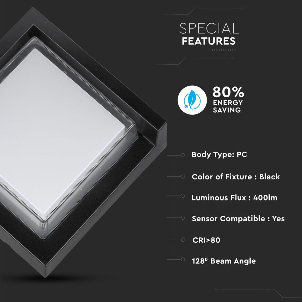 6W Lampa ścienna LED / Barwa:3000K / Obudowa: Czarny / Kwadratowa