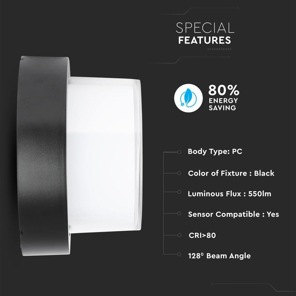 6W Lampa ścienna LED / Barwa:3000K / Obudowa: Czarny / Okrągła