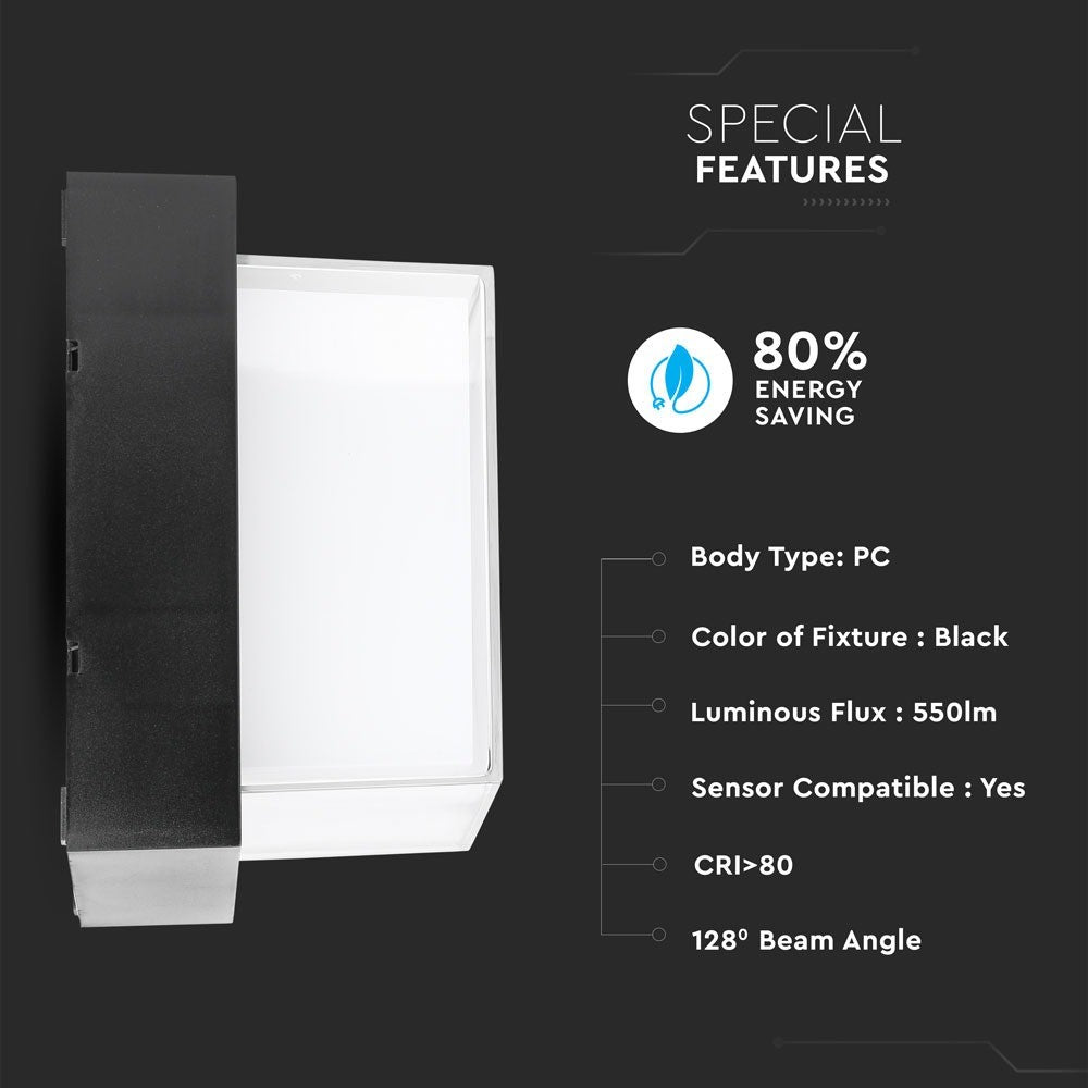 6W Lampa ścienna LED / Barwa:3000K / Obudowa: Czarny / Kwadratowa