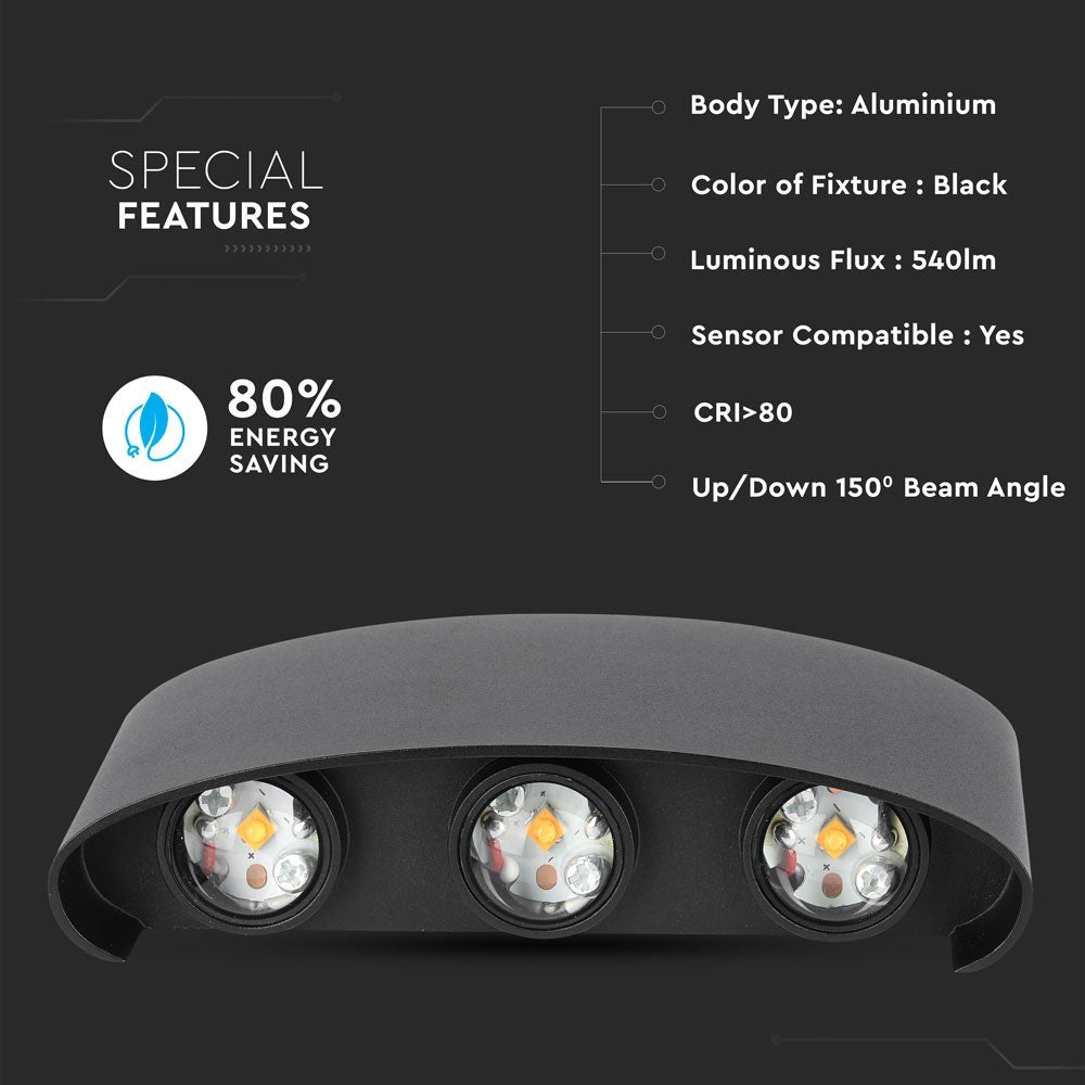 6W Lampa ścienna LED / Barwa:3000K / Obudowa: Czarny