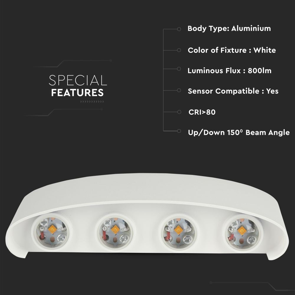 8W Lampa ścienna LED / Barwa:4000K / IP54 / Obudowa: Biała