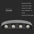 8W Lampa ścienna LED / Barwa:4000K / IP54 / Obudowa: Czarna