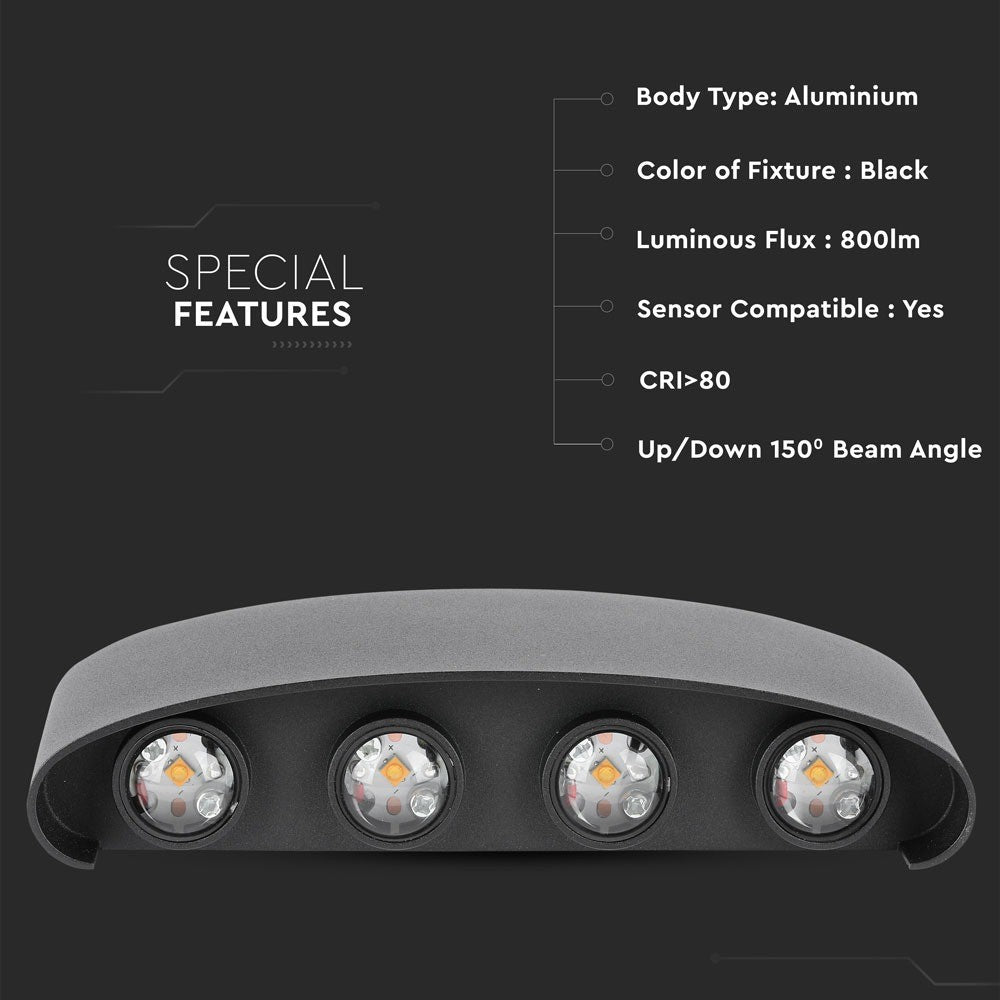 8W Lampa ścienna LED / Barwa:3000K / IP54 / Obudowa: Czarna