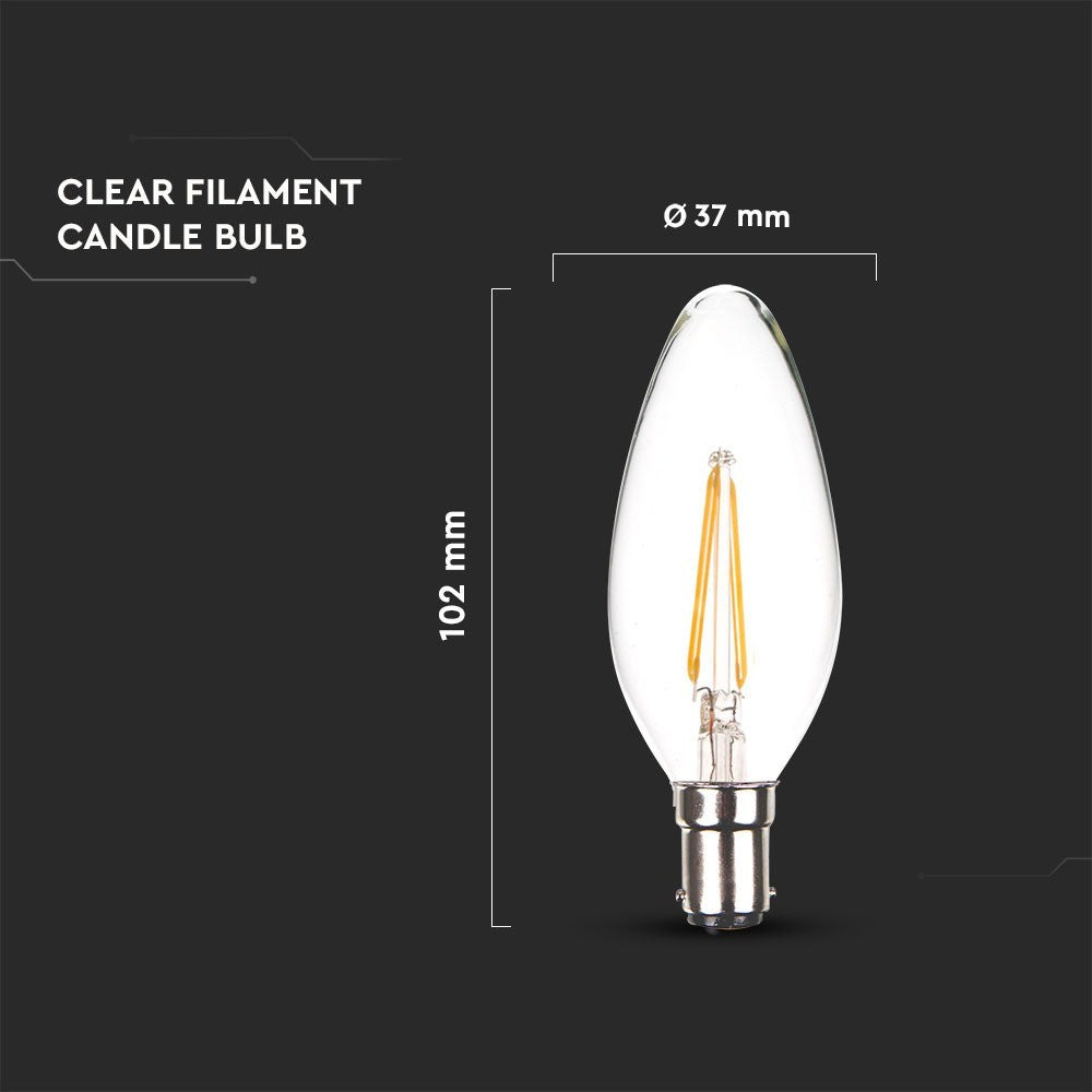 4W C35 Żarówka LED Filament / Klosz Transparentny / Chip SAMSUNG / Barwa:3000K / Ściemniana / Trzonek:B15