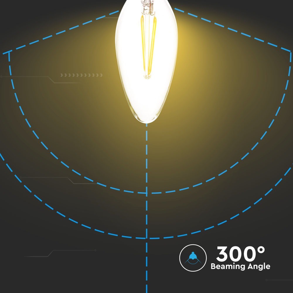4W C35 Żarówka LED Filament / Klosz Transparentny / Chip SAMSUNG / Barwa:3000K / Ściemniana / Trzonek:B15