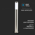Słupek ogrodowy 800mm E27 / Stal szlifowana / IP44