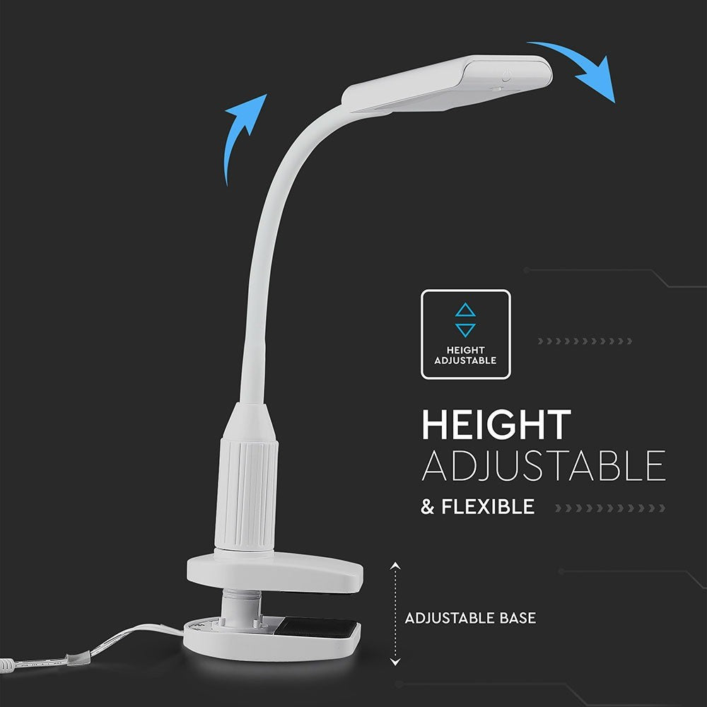 7W Lampka biurkowa LED z klipsem / Barwa:3000K / Obudowa: Biała