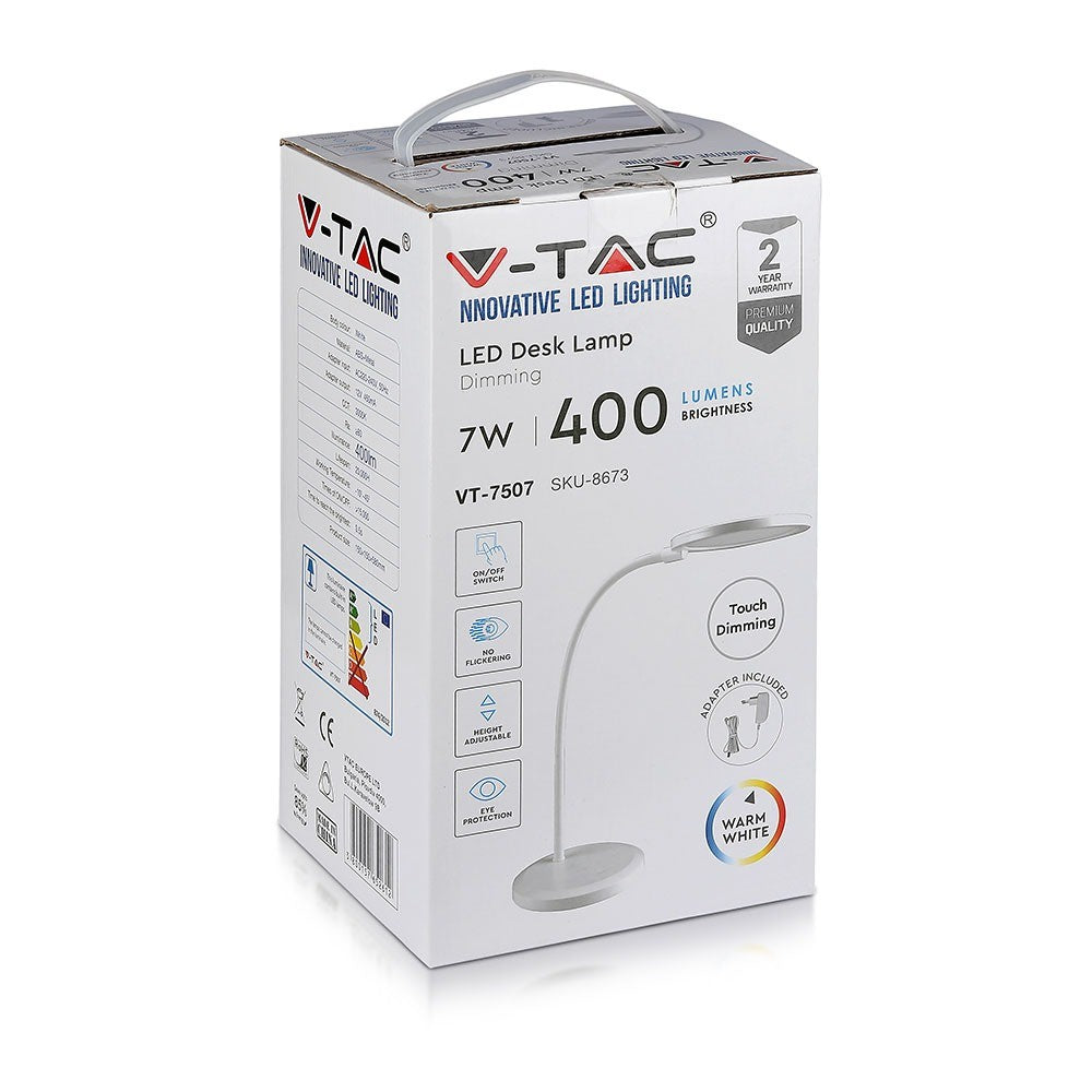 7W Lampka biurkowa LED / Ściemniana / Barwa: 3000K / Obudowa: Biała