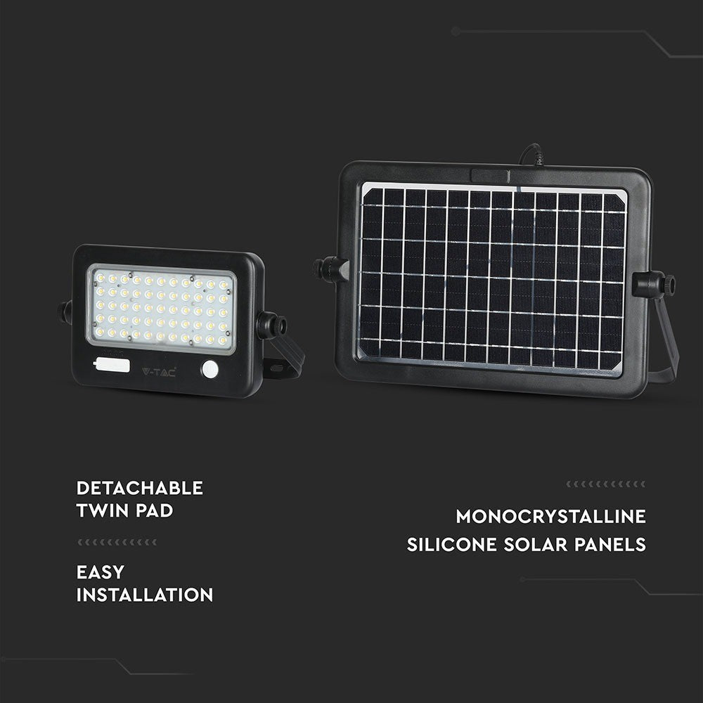 10W Naświetlacz LED solarny / Panel z przewodem / Gniazdo USB / Barwa:4000K / Obudowa: Czarna