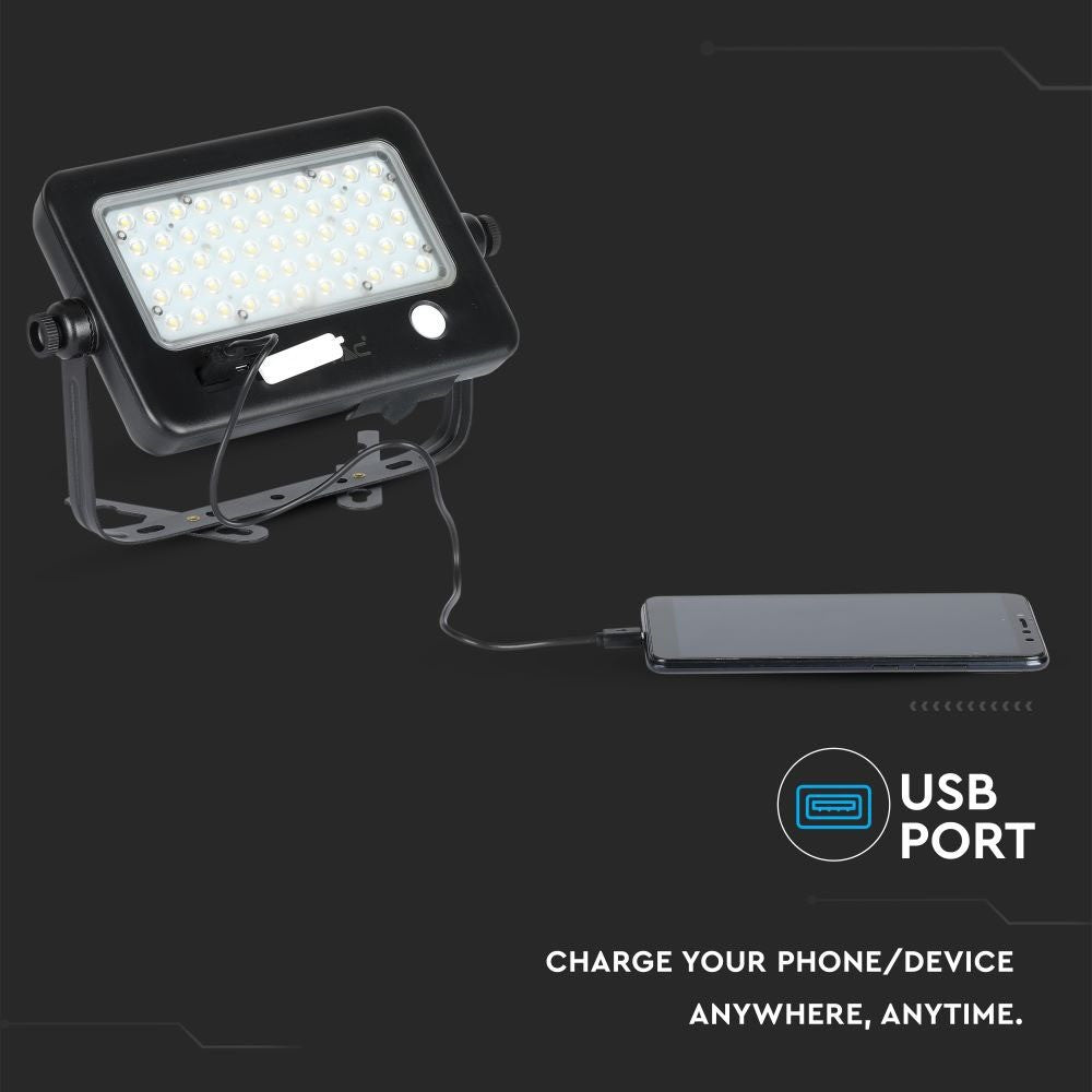 10W Naświetlacz LED solarny / Panel z przewodem / Gniazdo USB / Barwa:4000K / Obudowa: Czarna
