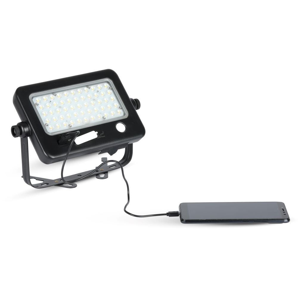 10W Naświetlacz LED solarny / Panel z przewodem / Gniazdo USB / Barwa:4000K / Obudowa: Czarna