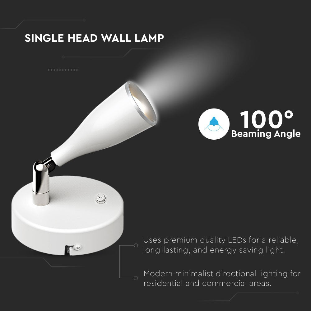 4.5W Kinkiet LED z wyłącznikiem / Barwa:3000K / Biały