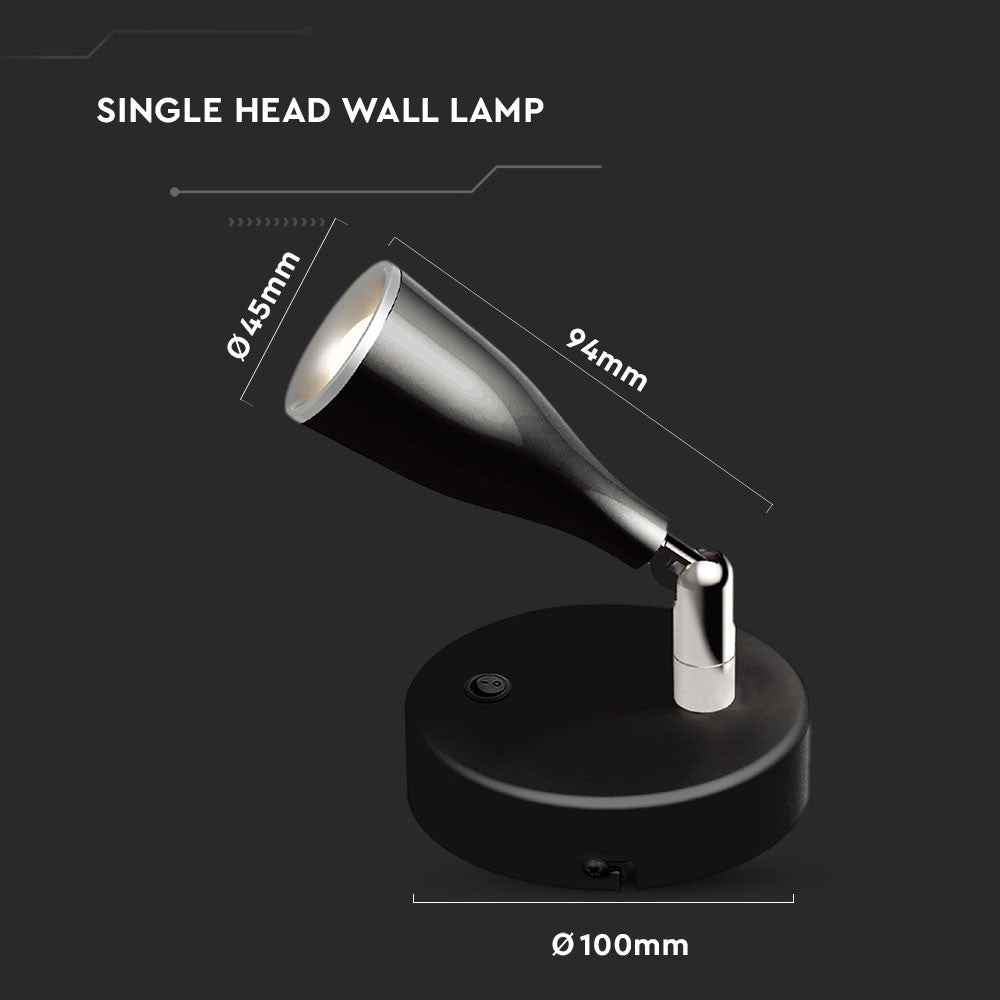 4.5W Kinkiet LED z wyłącznikiem / Barwa:3000K / Czarny