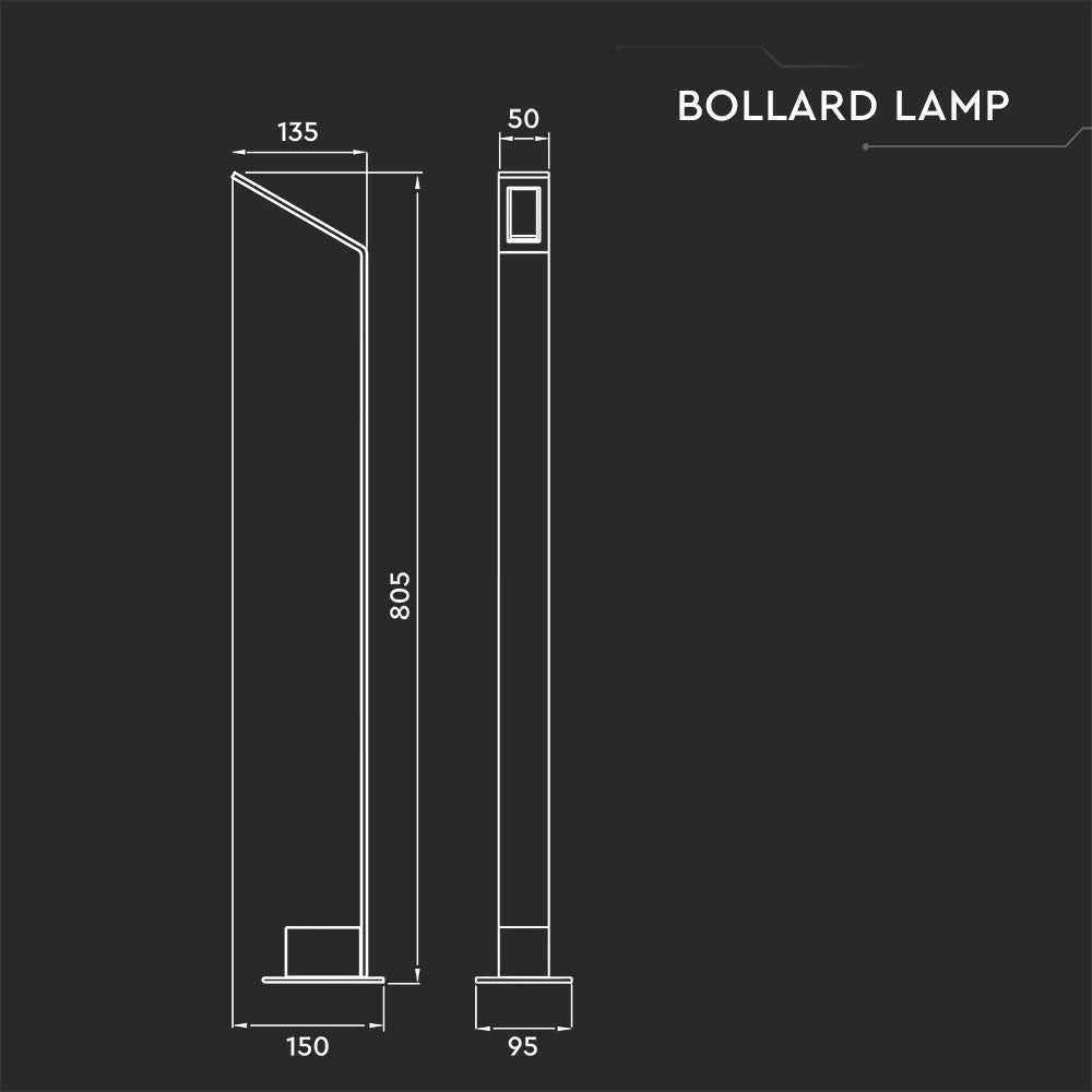 7W Słupek ogrodowy LED / Barwa:4000K / IP54 / Obudowa: Szara