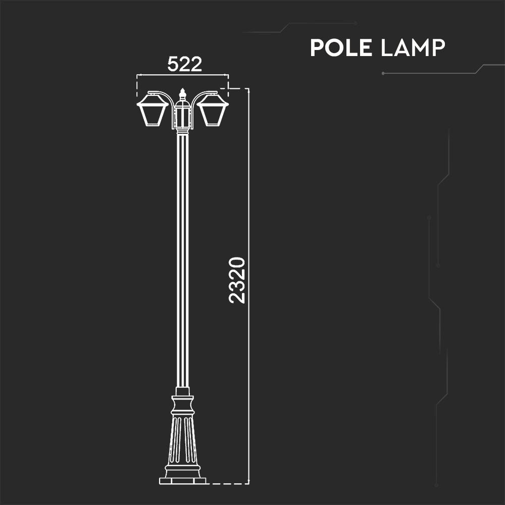 Słupek ogrodowy 2320 mm / Trzonek: 2xE27 / Obudowa: Czarny mat