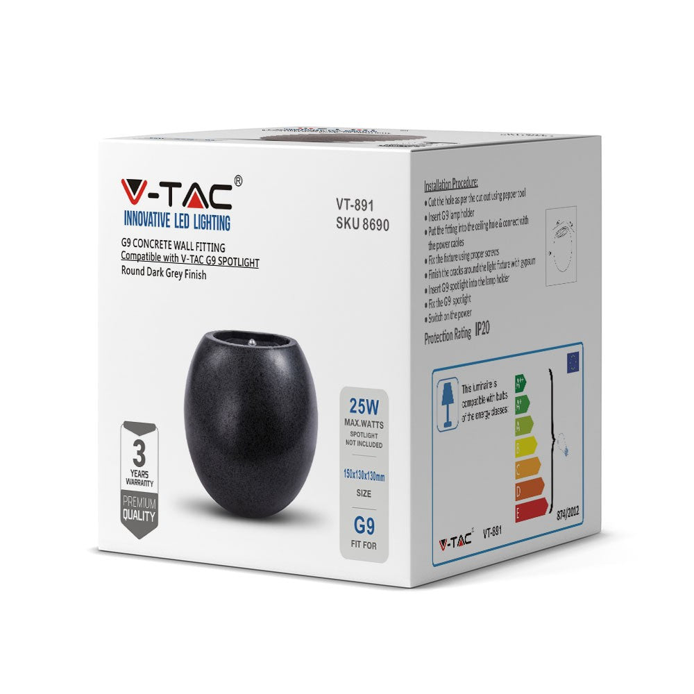 25W Kinkiet z betonu / Grafit / Trzonek:G9 / IP20