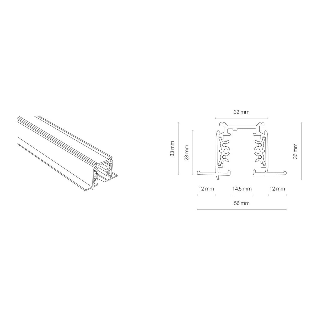 Nowodvorski System szynowy CTLS RECESSED TRACK 3 CIRCUIT 2M 3-obwodowy CTLS Szyna 16A, 3,7kVA - Aluminium - Czarny 8694