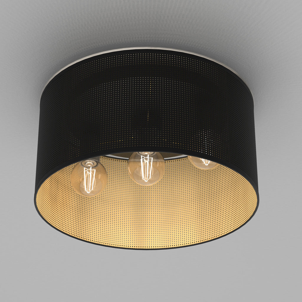 plafon Loft shade black, cylinder shade dia 400 h 200 black/gold 3xE27