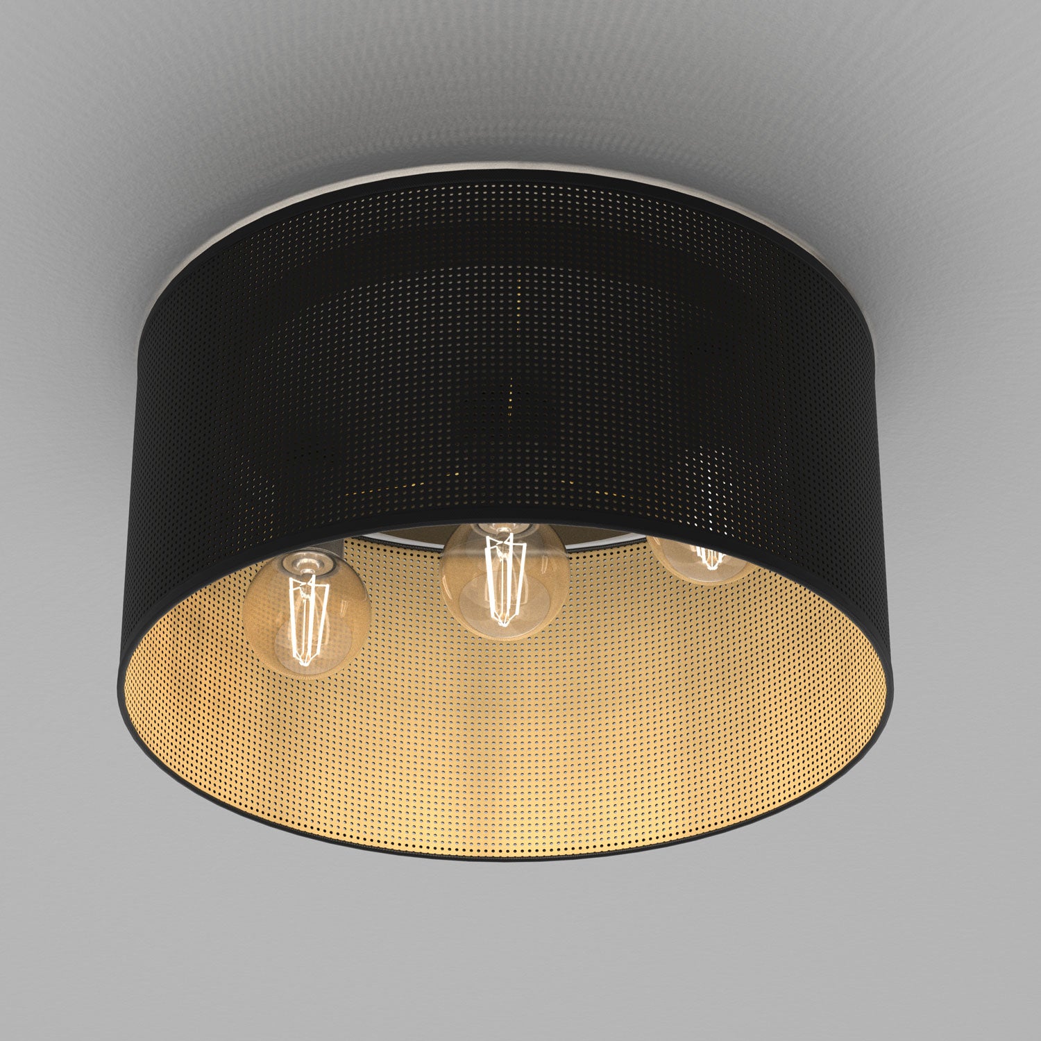 plafon Loft shade black, cylinder shade dia 400 h 200 black/gold 3xE27