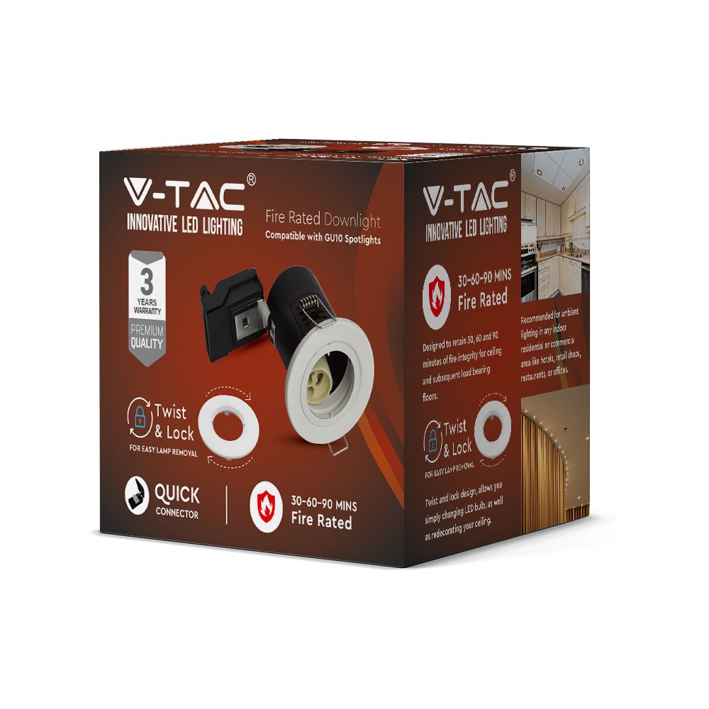 Oprawa wpuszczana downlight GU10 / Ognioodporność min: 30-60-90 / Źródło zamykane pierścieniem / Biały