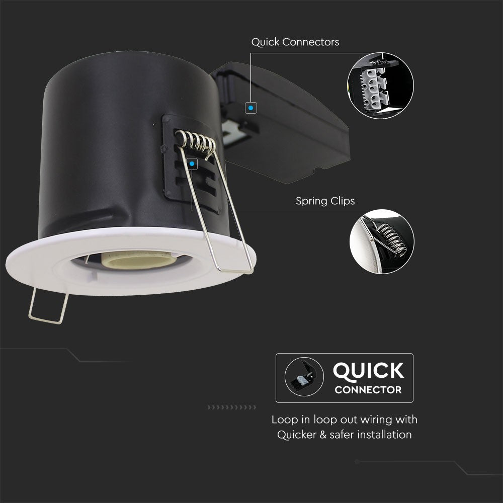 Oprawa wpuszczana downlight GU10 / Ognioodporność min: 30-60-90 / Źródło zamykane pierścieniem / Biały