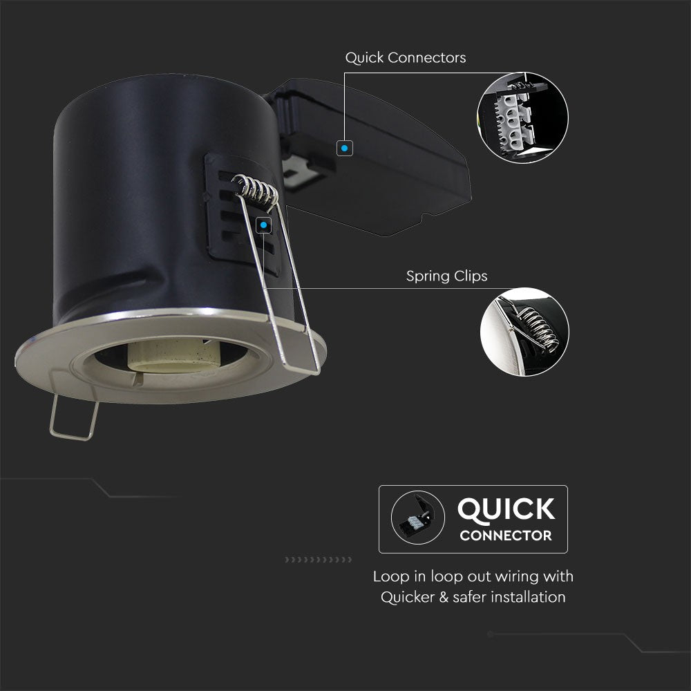 Oprawa wpuszczana downlight GU10 / Ognioodporność min: 30-60-90 / Źródło zamykane pierścieniem / Nikiel